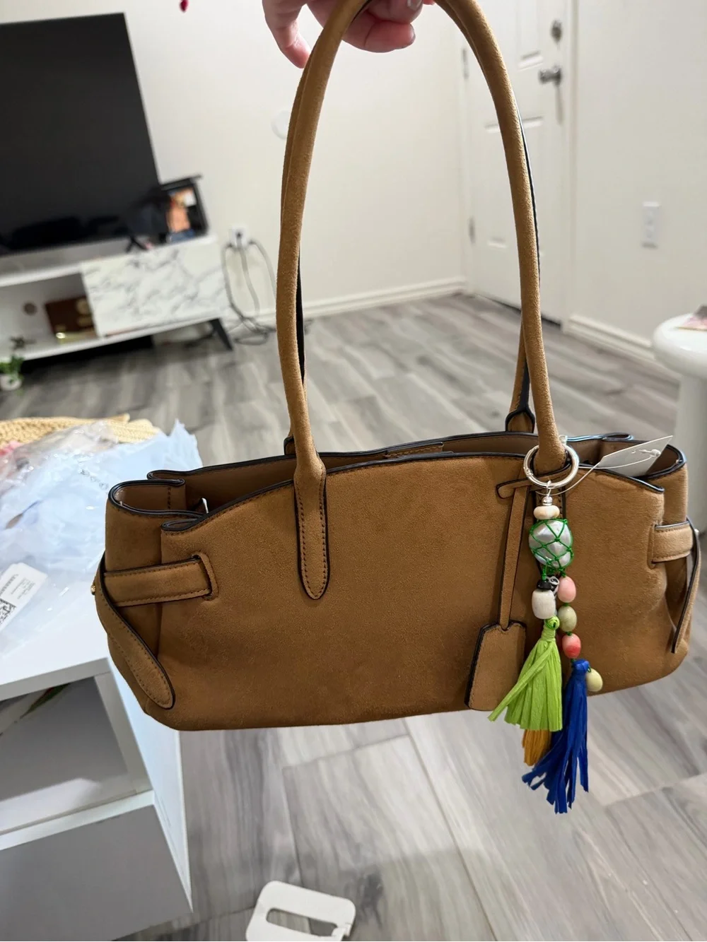 H&M Brown Shoulder Bag with Colorful Tassel Charm